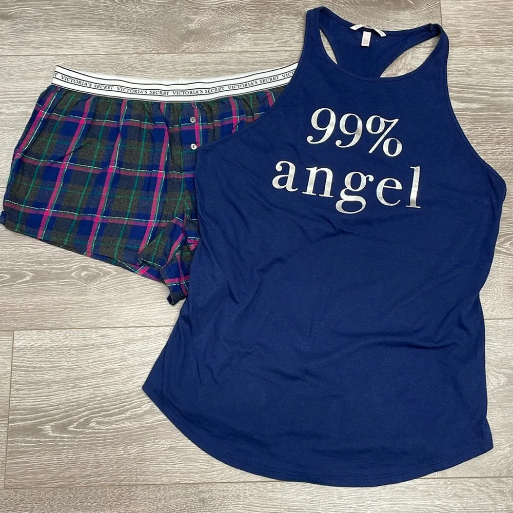 Victoria’s Secret Sleep Set Flannel Shorts Racerback Tank M